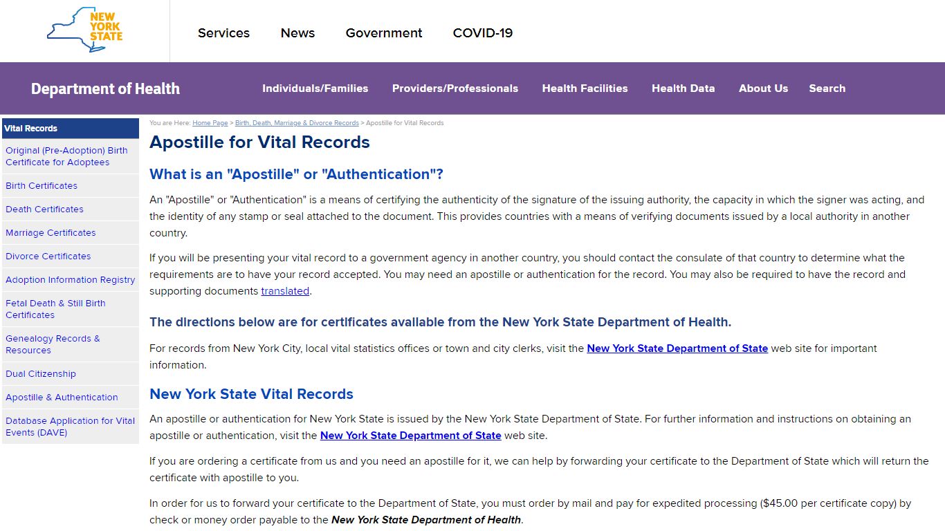 Apostille for Vital Records - New York State Department of Health